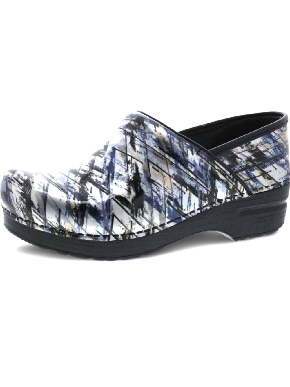 New Dansko Professional Abstract Print Patent Leather Clogs Womens 5.5-6 Silver